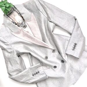 Rebecca Taylor Slub Linen Blend Gray and Pink Double Breasted Blazer Size 10